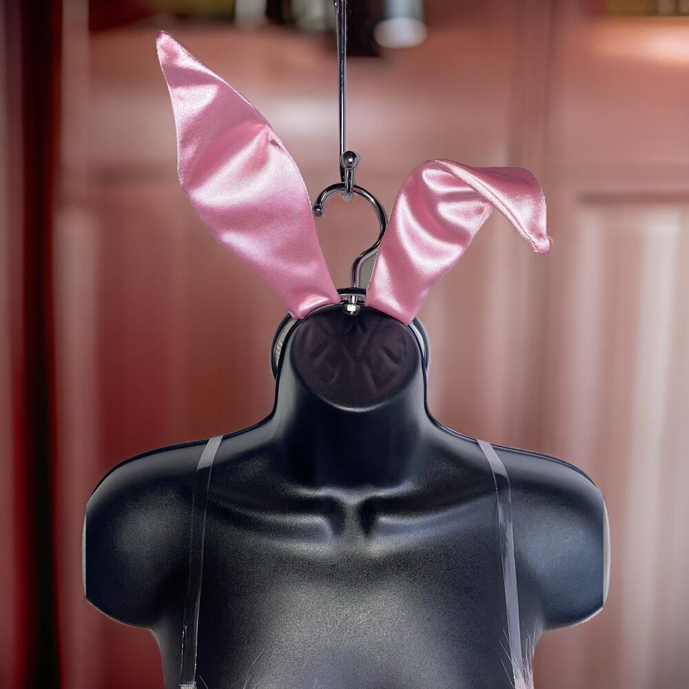 New Medium Silky Pink Feather Bunny Bodysuit Halloween Costume Set Mean Girls - Picture 4 of 5